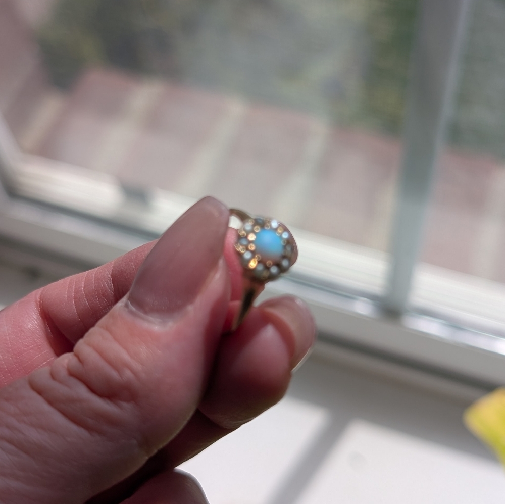 Antique Victorian Opal & Pearl 10k Ring - Picture 3 of 9